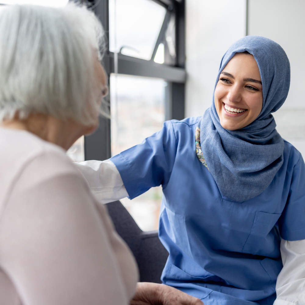 Nurse talking with senior
