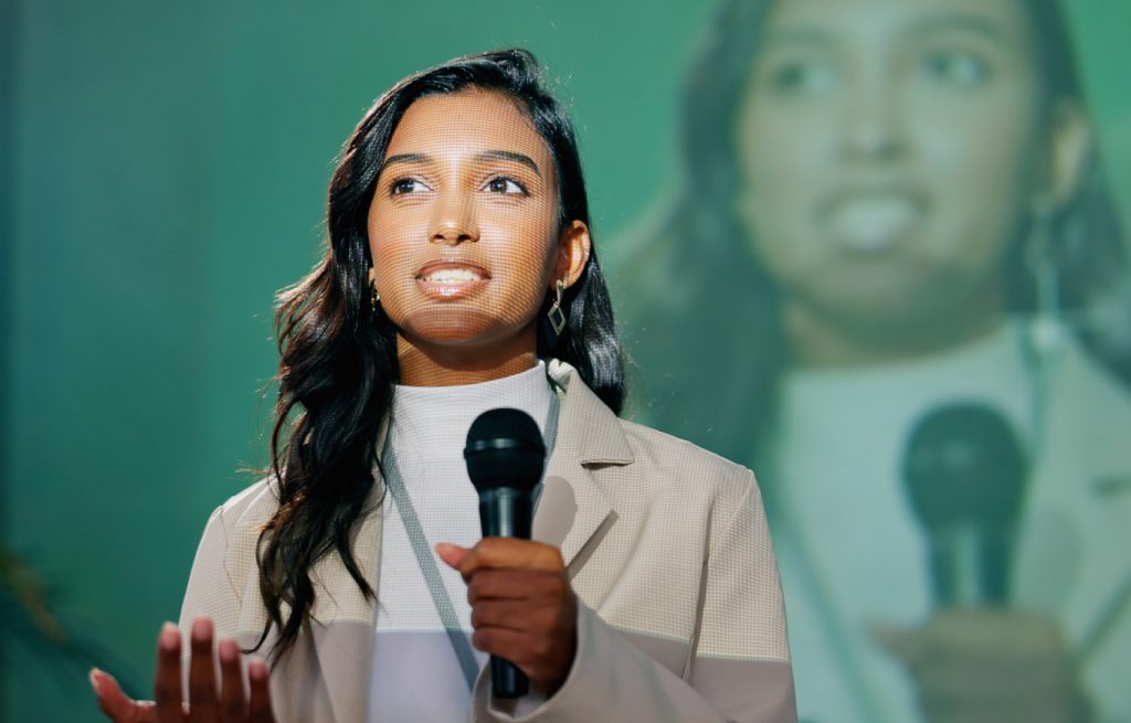 Woman speaking at conference